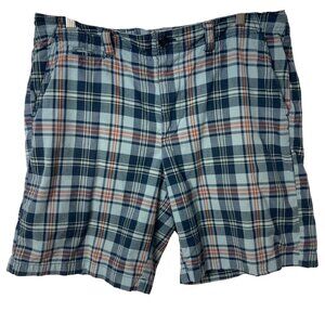 LL Bean Madras Plaid Cotton Shorts Mens 35 Blue Green Preppy Old Money